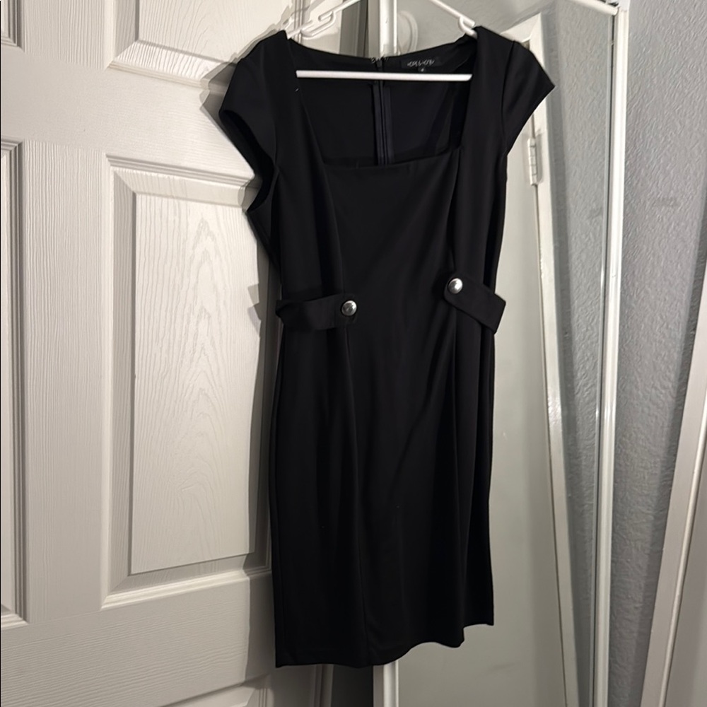 Calvin Klein Black Sheath Dress with Cap Sleeves